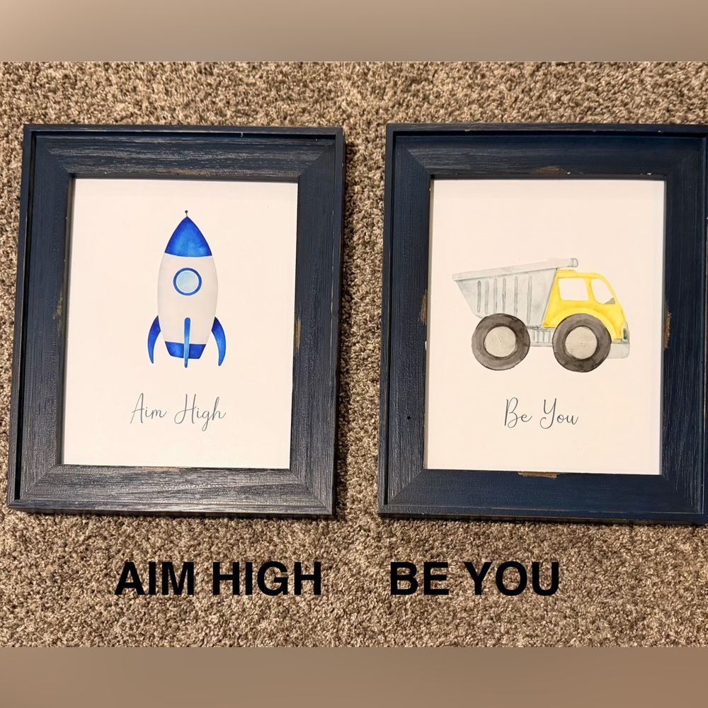 Boys room artwork Rocket and Dump Truck great for nursery or kids room Space